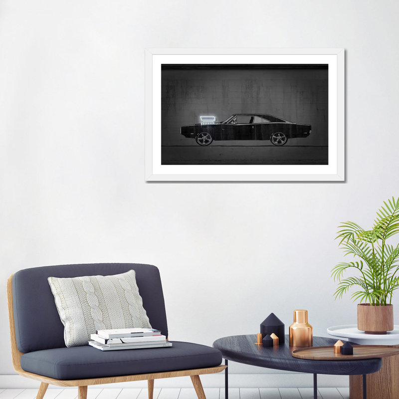 Impression d’art graphique « charger » par octave Mielu, Papier encadré blanc, Blanc, H 24 po x l 32 po x P 1 po