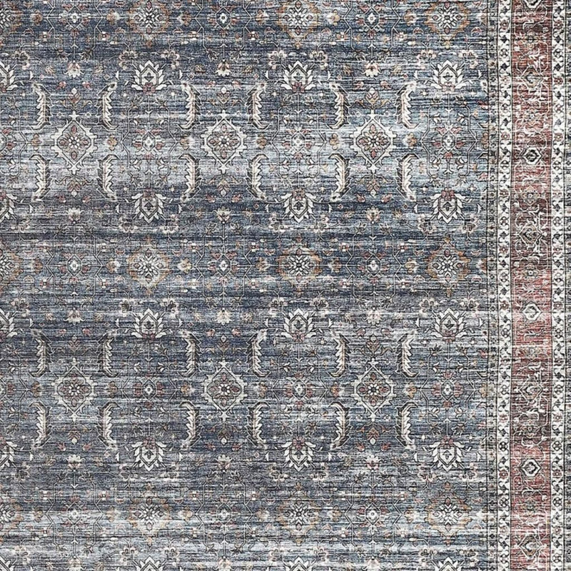 Tapis oriental bleu 5 pi x 8 pi résistant aux taches, Rectangle 5 pi 4 po x 7 pi 7 po