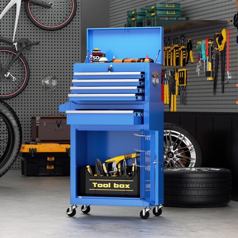 5 Drawers Rolling Tool Chest , 2-in-1 Detachable Metal Tool Cabinet with Lockable Wheels, Blue