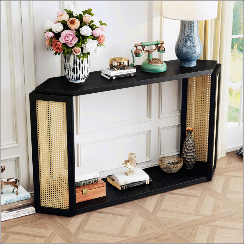 Console étroite avec plateau unique et irrégulier, Noir