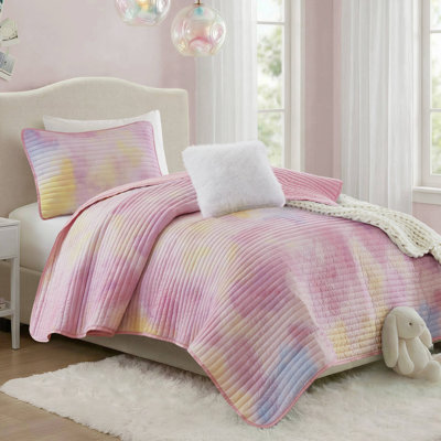 Ensemble de courtepointe à imprimé teinture 3 pièces avec coussins décoratifs