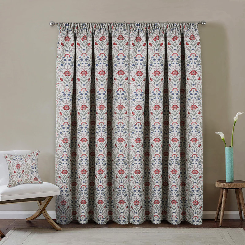 Floral Jacquard Thermal Blackout Pinch Pleat Curtain Panel Pair, 229cm Width x 274cm Drop