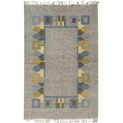 Vintage One-of-a-Kind Rectangle 4'3" X 6'7" 1950s Wool Area Rug in Gray