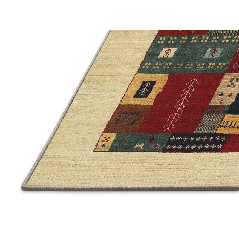 Tapis beige/noir/rouge contemporain, Rectangle 8 pi x 10 pi