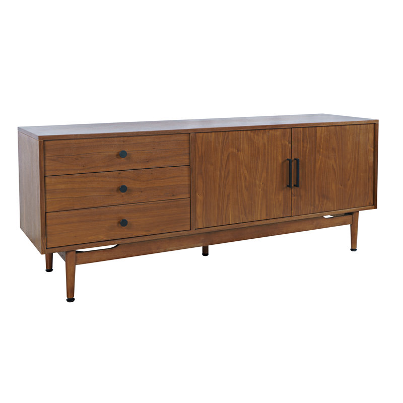 Armoire de rangement Edwidge Mid-Century Modern Scandinavian Console, Bois brun foncé, H 26,5 po x L 67 po x l 18 po