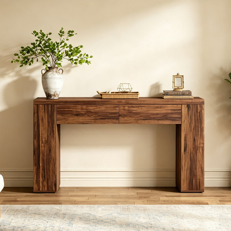 Console Mid-Century, 31.5" H x 47.2" W x 11.8" D, Dark Brown, Marron foncé, Dark Brown