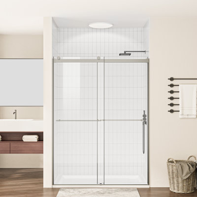 60"W X 76" H Double Sliding Frameless Shower Door With 5/16"(8mm) Clear Tempered Glass