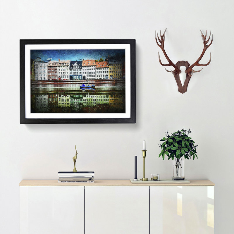 Nyhavn in Copenhagen - Framed Print, 36cm H x 48cm W x 2cm D, Black Framed