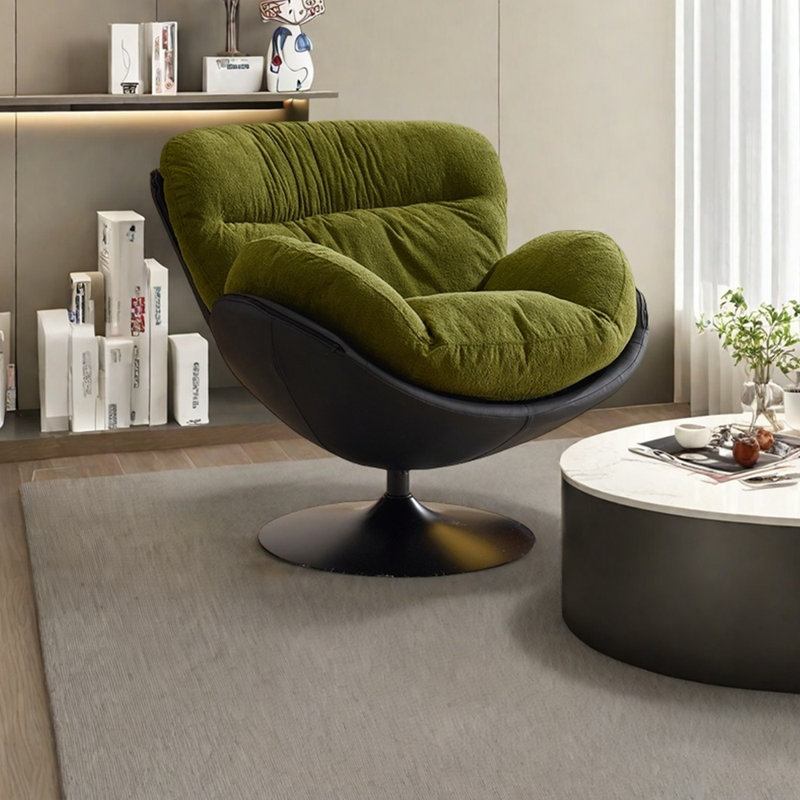 Chaise de loisir luxueuse pivotante et confortable, Mélange de polyester noir / vert / similicuir, Jouet en coton