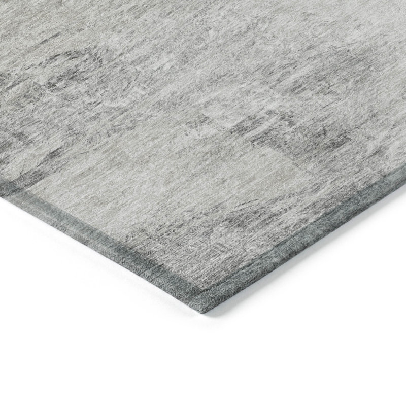 Tapis extérieur lavable abstrait gris argenté et ivoire 5 pi x 8 pi