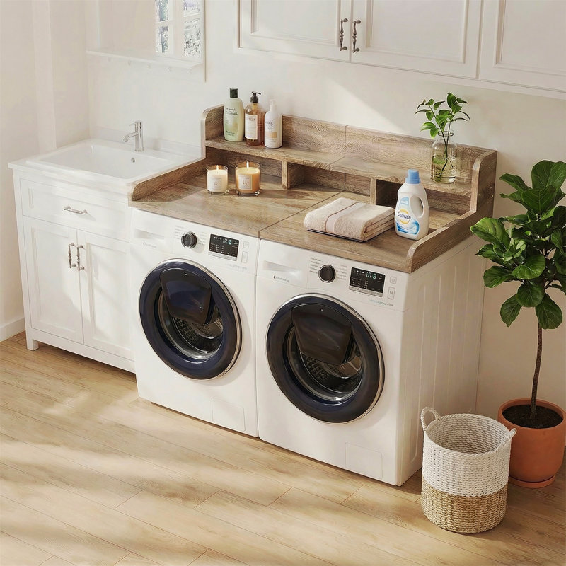 Comptoir laveuse-sécheuse avec patins antidérapants, Natural, 12" H x 54" W x 27.55" D