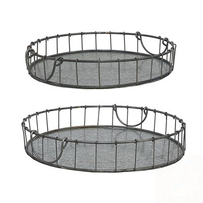 Set of 2 Round Decorative plate with iron frame