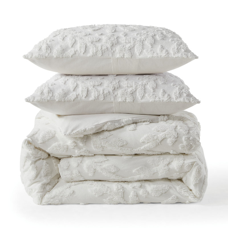 White Full/Queen Cotton Chenille Laurel Comforter Set