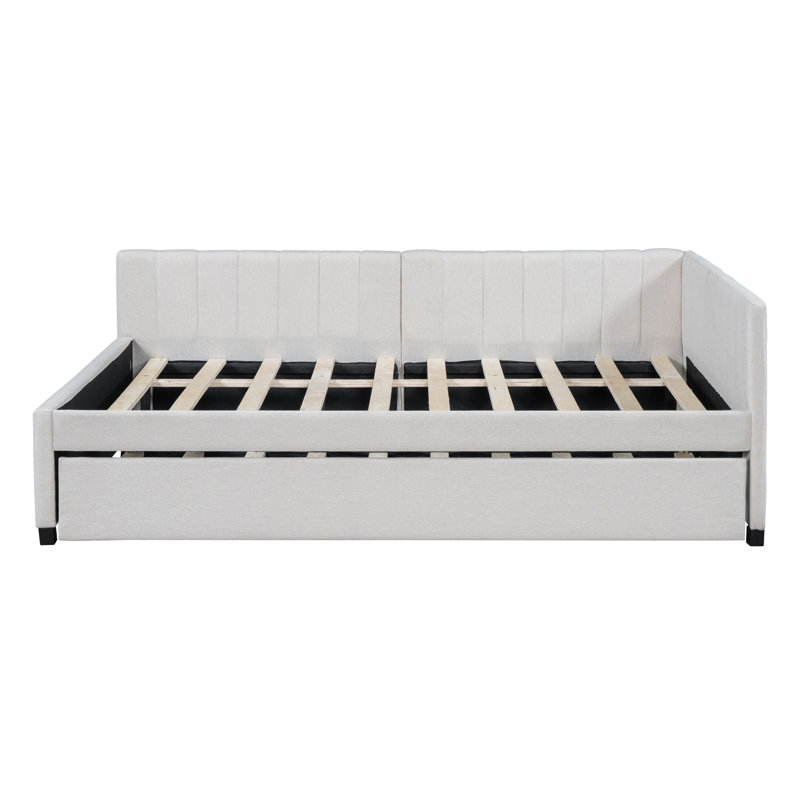 Upholstered Daybed with Trundle Sofa Bed Frame, No Box Spring Needed, Versatile and Modern, Ideal for Hosting or Everyday Lounging, Linen Fabric