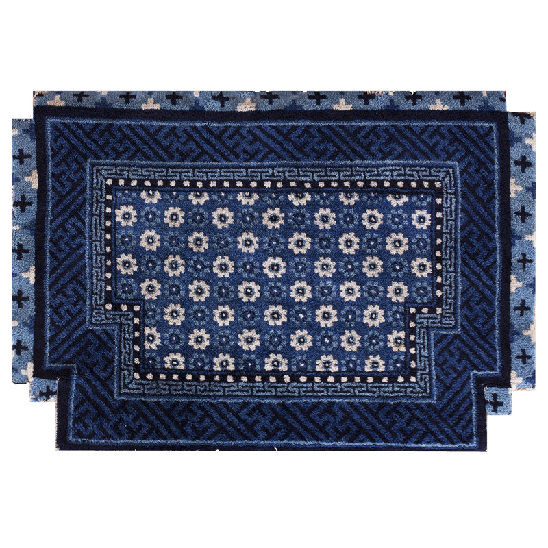 Housse pour cheval chinois en laine nouée à la main à motif floral bleu