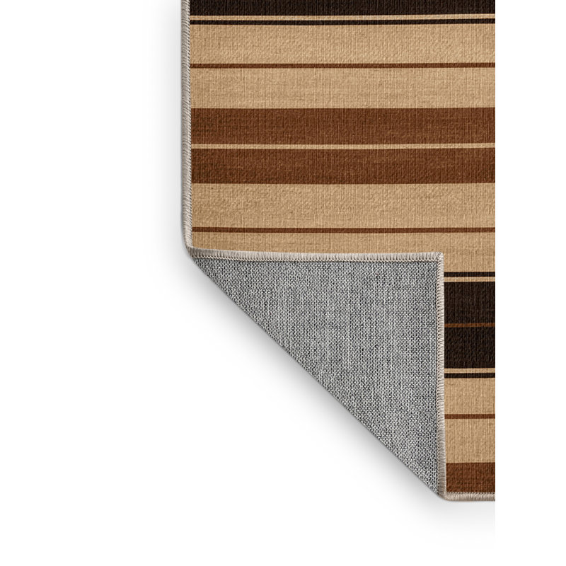  Washable Sand Dark Brown Striped Area Rug, Runner 2' x 5'