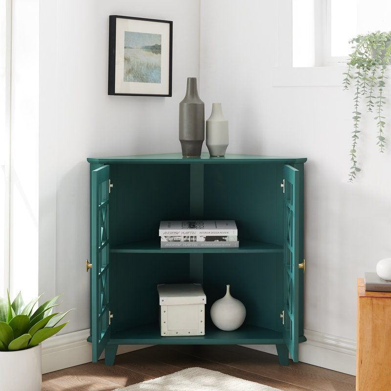 Bettilou 2-Door Corner Accent Cabinet, Dark Teal