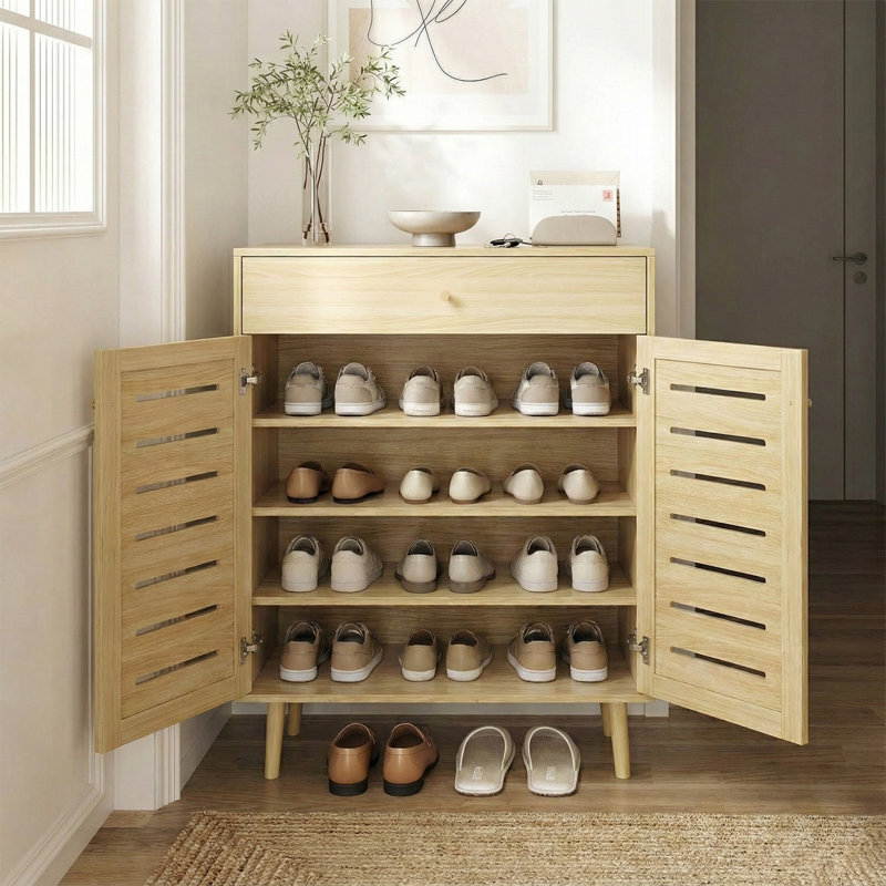 Range-chaussures avec tablettes réglables, tiroir supérieur, Bois de chêne