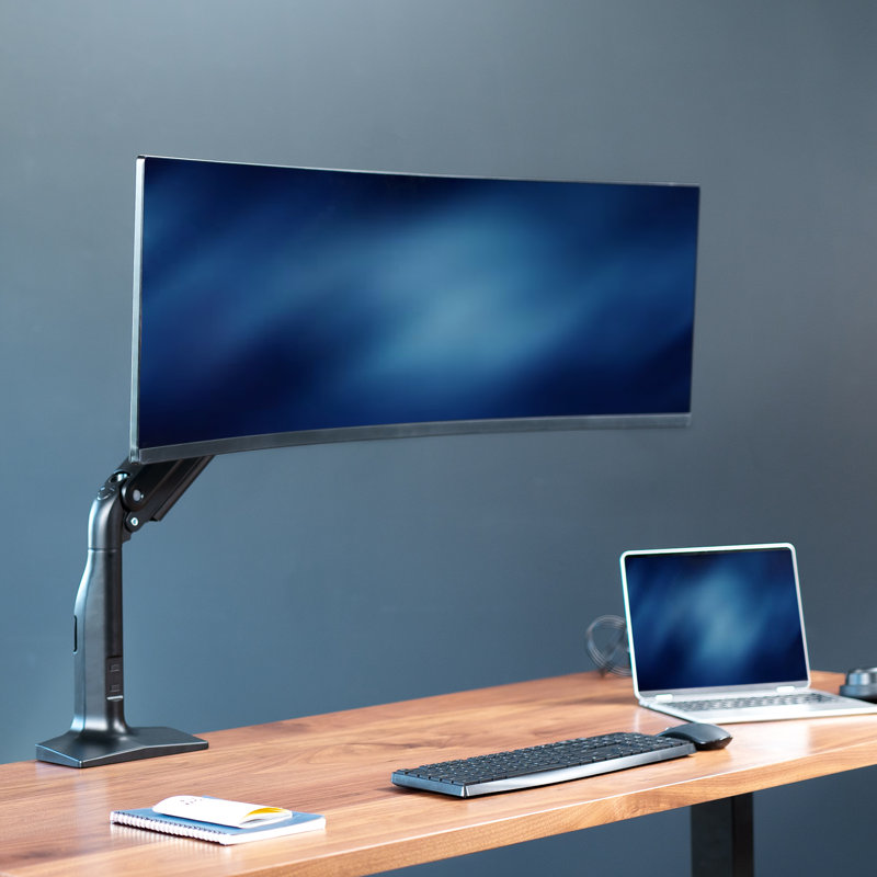 Black Aluminum Single Ultrawide Monitor Desk Mount