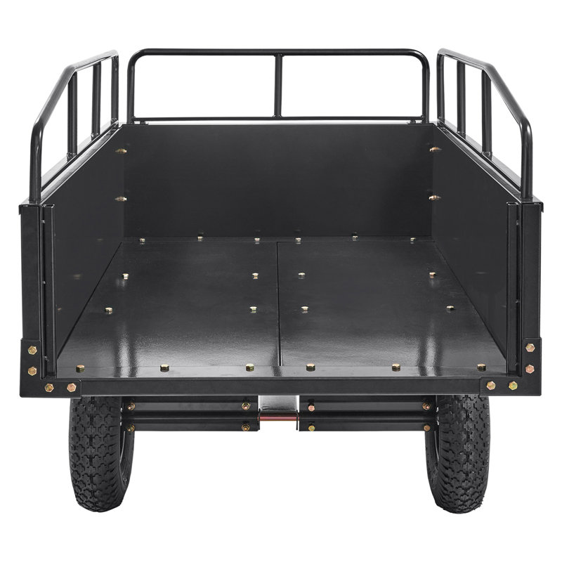 Remorque robuste en acier pour remorque de VTT, 750 livres, 15 pieds cubes, remorque utilitaire de jardin avec côtés amovibles pour le tracteur de tondeuse à gazon