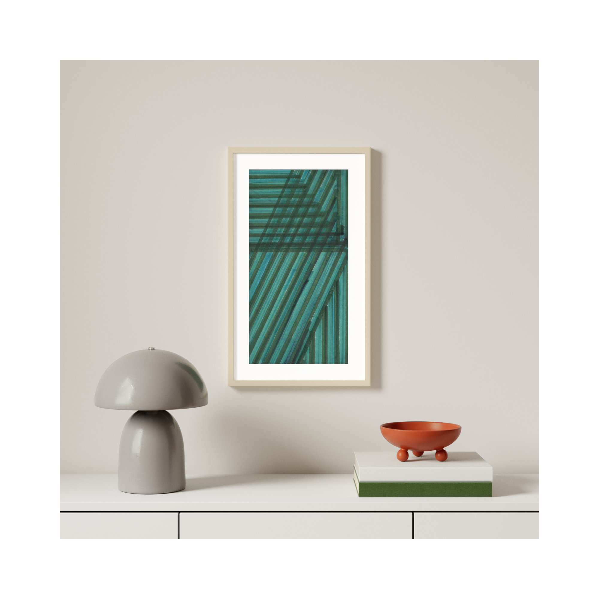 Line Study Blue by Charles Mcmullen, Brown Framed Paper, 25.12" H x 15.12" W x 0.88" D