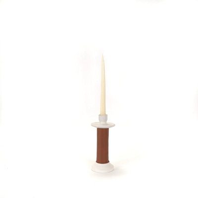 Large Leather Wrapped Candle Holder - terracotta