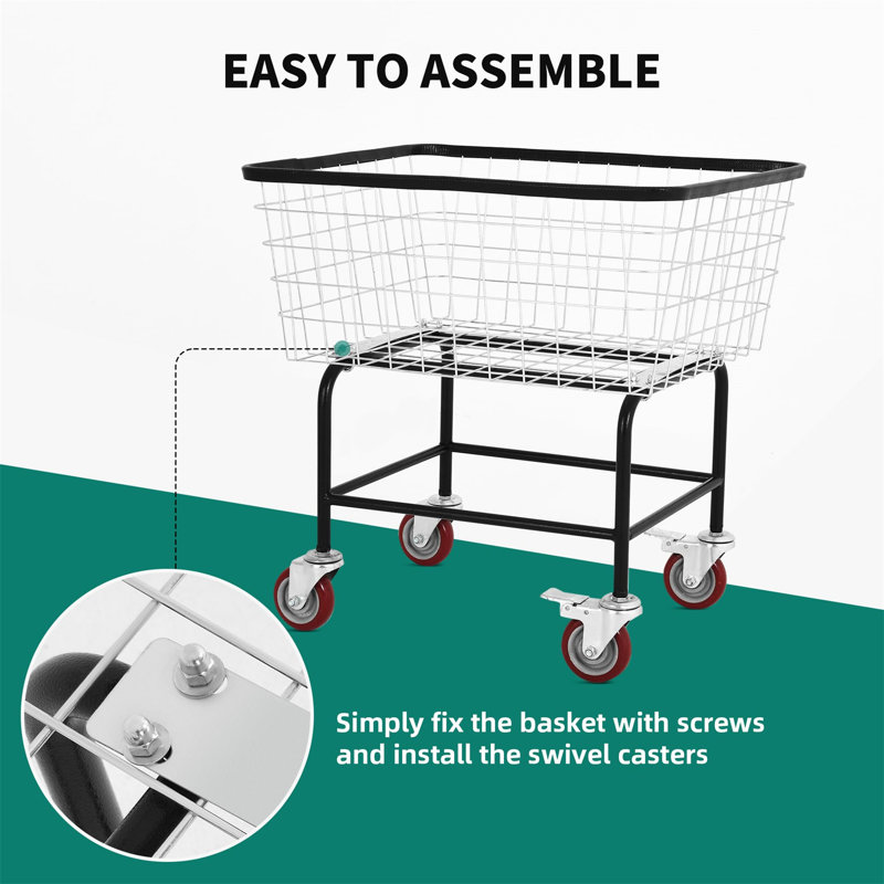Large Galvanized Steel Rolling Laundry Cart with Wheels