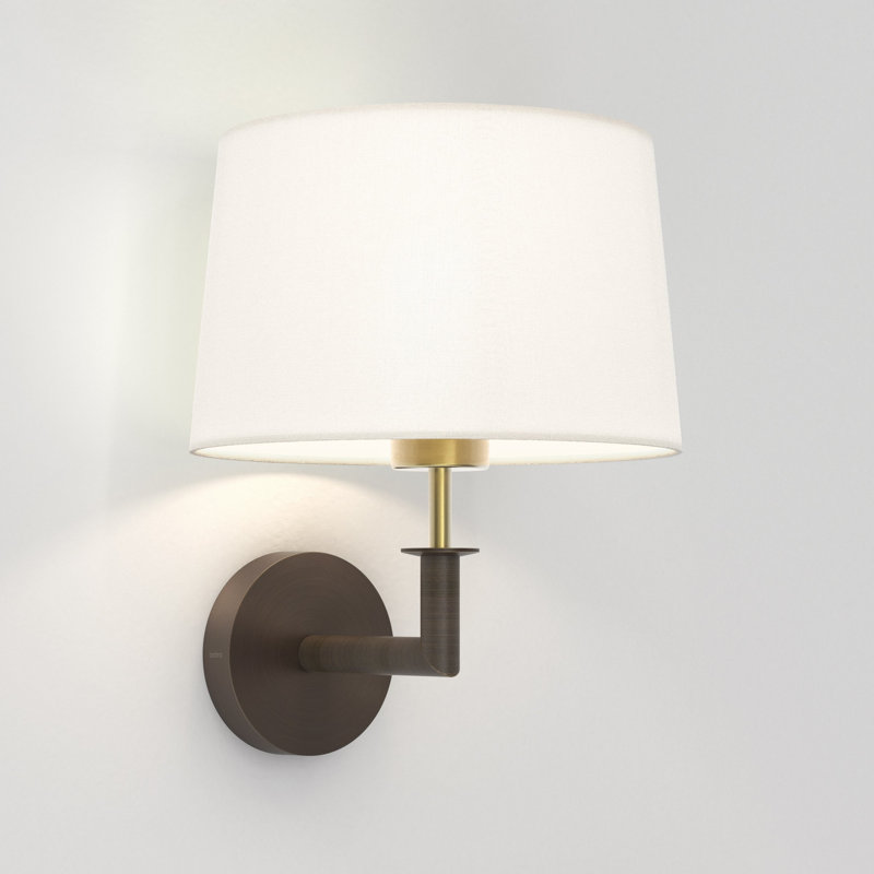 Club Wall, Bronze / Natural Brass with Tapered Round 250, Black Fabric, 11.7" H x 9.84" W x 9.84" D, White, Polycotton