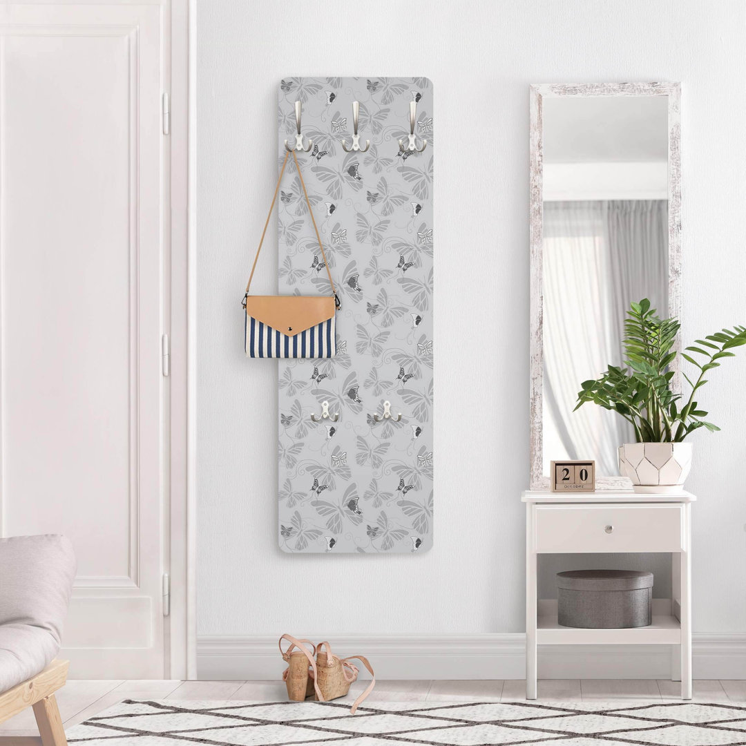 Monochrome Butterflies Wall Mounted Coat Rack