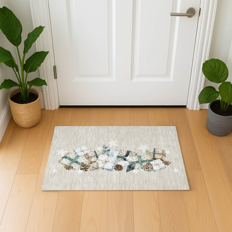 Premium Machine Washable Castillon AMF1825 Stars and Presents Holiday Rug, Rectangle 1'8" x 2'6"