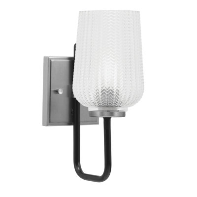 Applique murale 1 lumière Amarmula, fini noir mat et graphite, verre texturé transparent de 5 po
