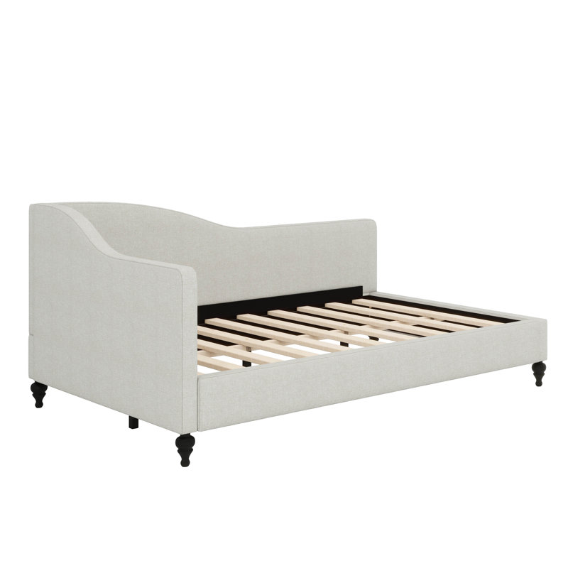 Lit de jour chic en L en forme de L sur pieds en bois massif, Lit simple, Beige