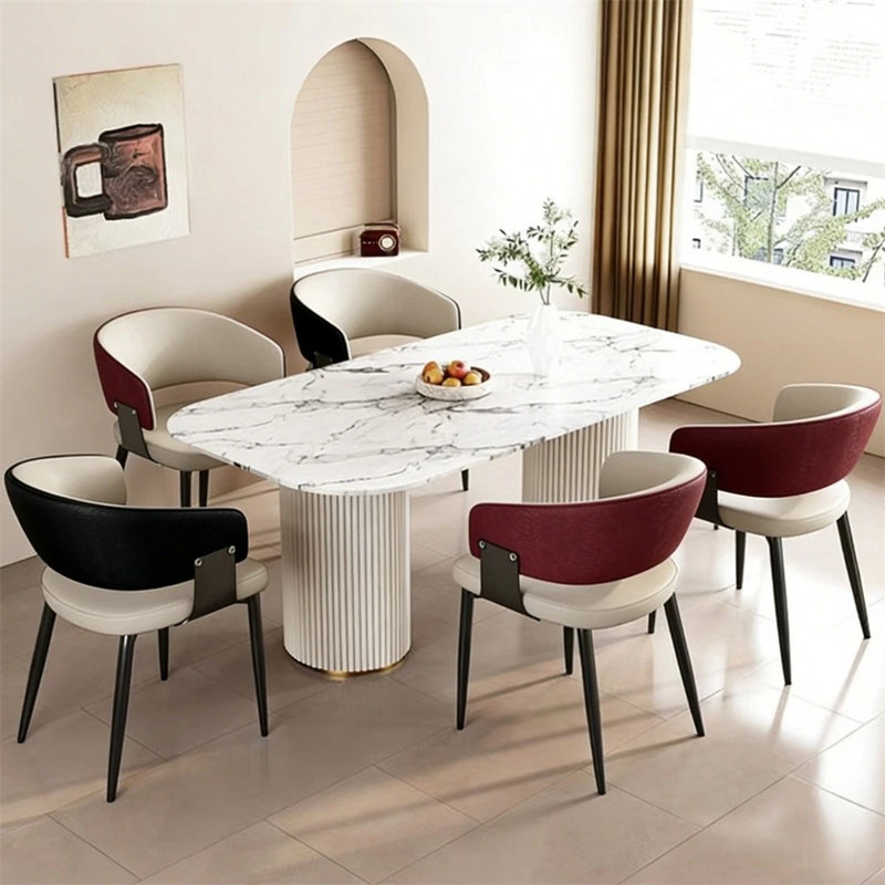 Ensemble de 2 chaises de salle à manger modernes rembourrées avec accoudoirs, en cuir microfibre bicolore, Noir, 2 paires