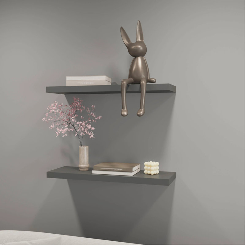 Matt Grey Floating Shelf, 1.5"H x 31.5"W x 9.8"D, Gray