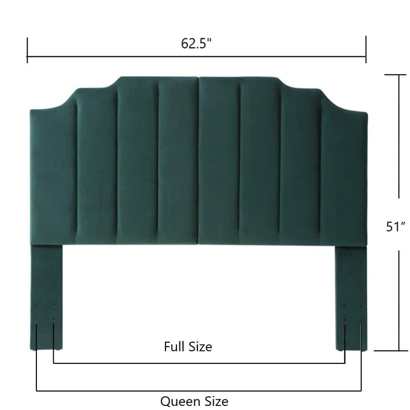 Gabbrielle Upholstered Velvet Panel Headboard, Queen, Green