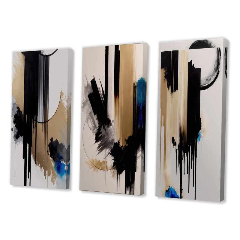 «Blue Minimalist Abstract», 3 pièces sur toile, Toile tendue, H 40 po x l 60 po