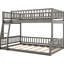 Lit double superposé au-dessus d'un grand lit double gris - Supporte les matelas sans glissières avec barrières de sécurité pour éviter les accidents pendant le sommeil