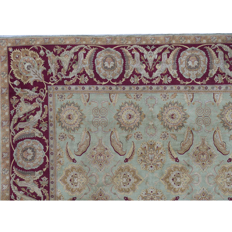 Tapis vert et rouge noué à la main de haute qualité