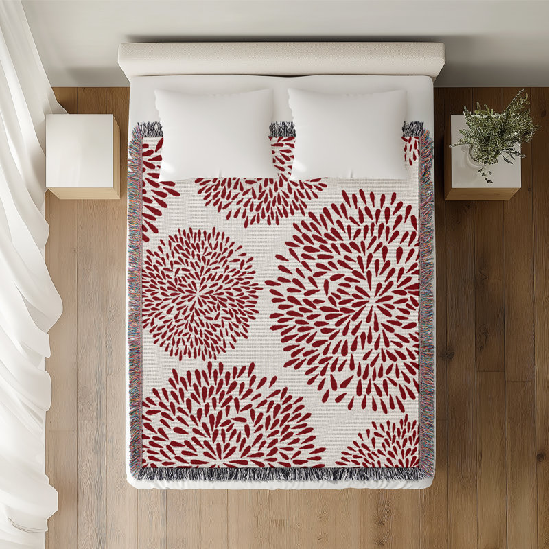 Jeté floral en coton, 50 x 70, Rouge