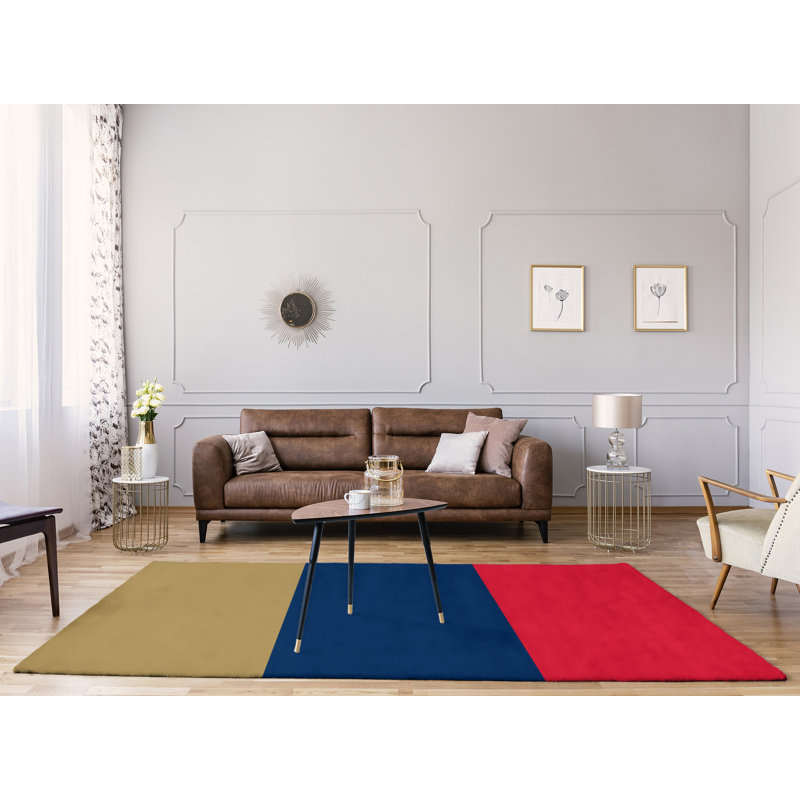 Tapis à rayures or/bleu marine/rouge, Rectangle 8 pi x 10 pi