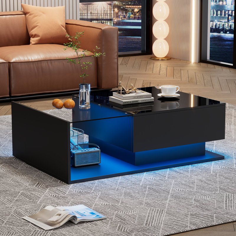 Pedestal Coffee Table with Storage, Black