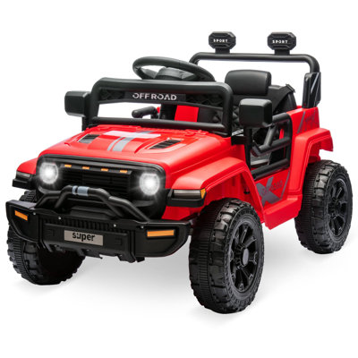 12V Kids Ride On Truck with Parent Remote Control, 4-Wheel Spring Suspension, Steering Wheel Music and LED Lights, Battery Powered Electric Ride On Toy