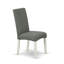 Ensemble de 5 pièces pour coin-repas pour 4 personnes comprenant une table de salle à manger ronde avec piédestal et 4 chaises de salle à manger Parsons en tissu gris, lin blanc-974126847-1060232974-974126844
