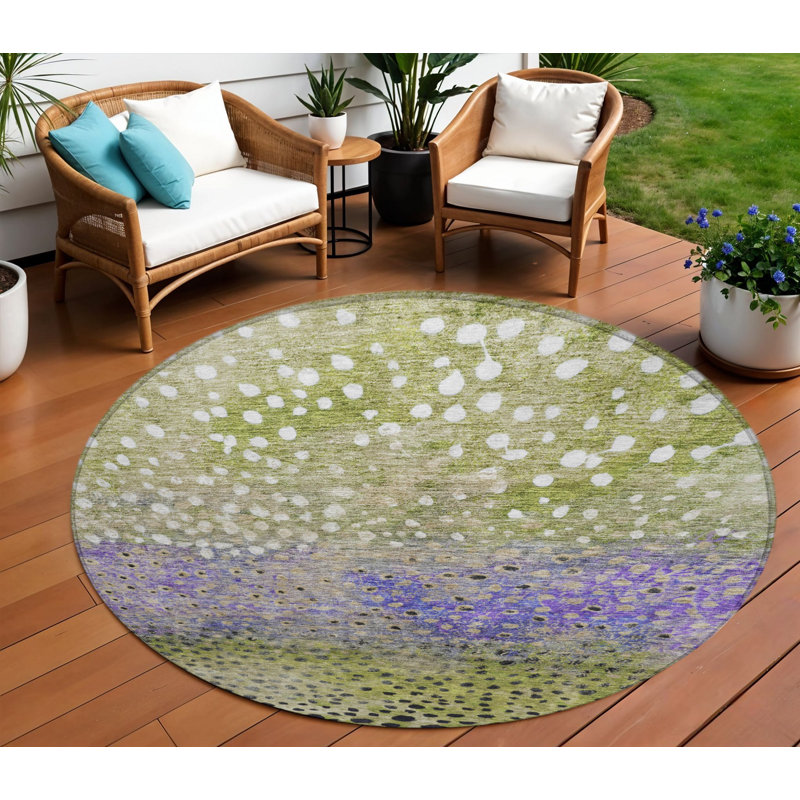 Tapis extérieur rond lavable abstrait mauve et noir 8 pi