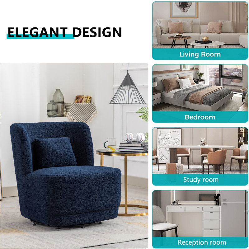 Prattsburgh 27.95" Wide Swivel Barrel Accent Chair, Blue Faux Fur