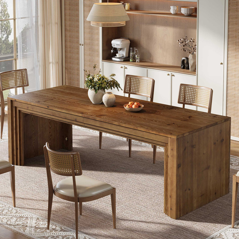 Table de salle à manger 78,8 po en bois massif pour 6 personnes, table de ferme rectangulaire avec base robuste