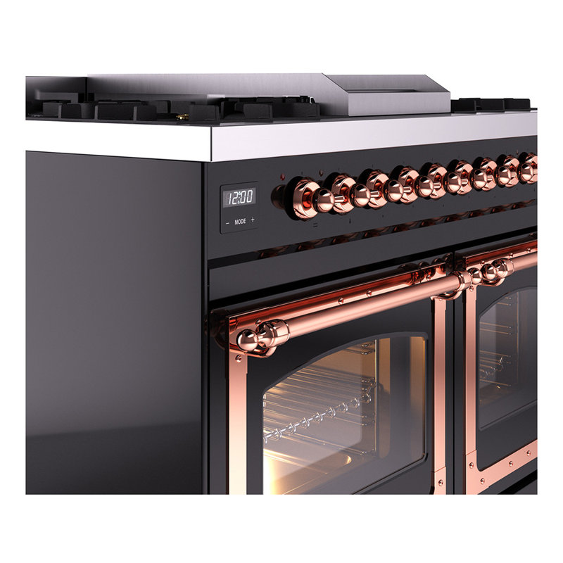 ILVE Nostalgie II Noblesse 40 in Dual Fuel Range, Glossy Black/Copper, Natural Gas