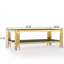 Élégante table basse en verre trempé avec structure en acier inoxydable noir et doré et double couche durable facile à nettoyer-1278049232