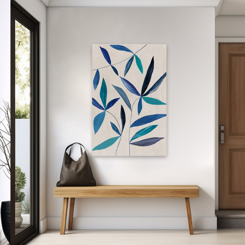 Feuilles et feuillage bleu dansant dans une brise douce, H 60 po x l 40 po