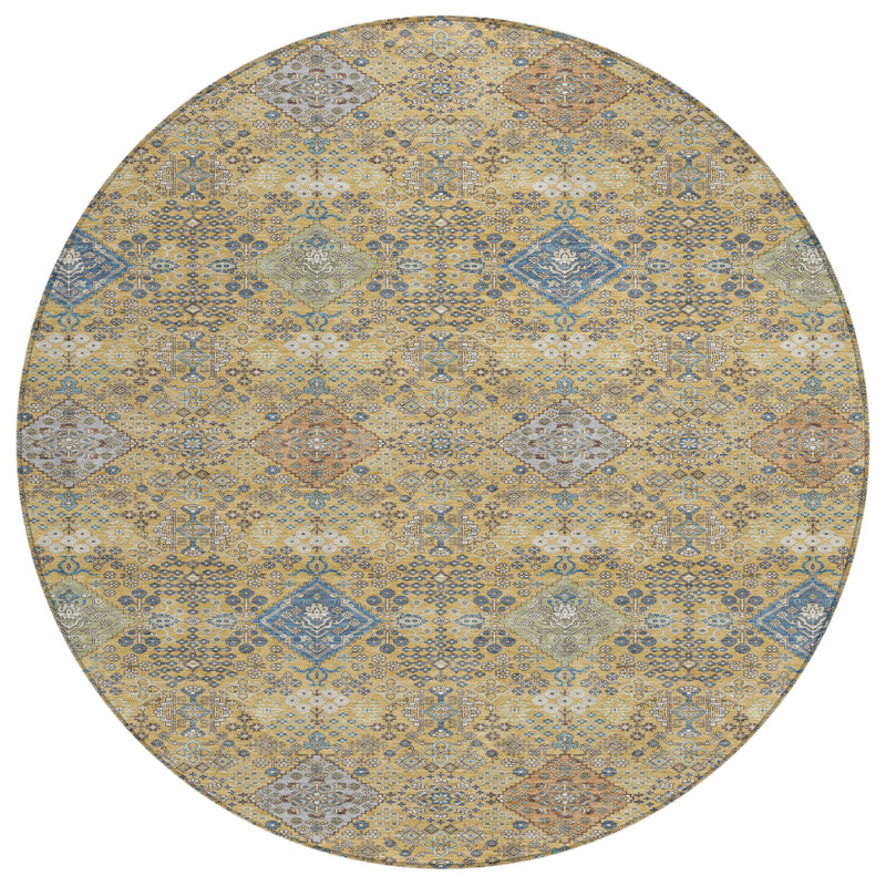 Machine Washable Indoor/Outdoor Chantille ACN2440 Traditional Rug, Gold, 8' Round